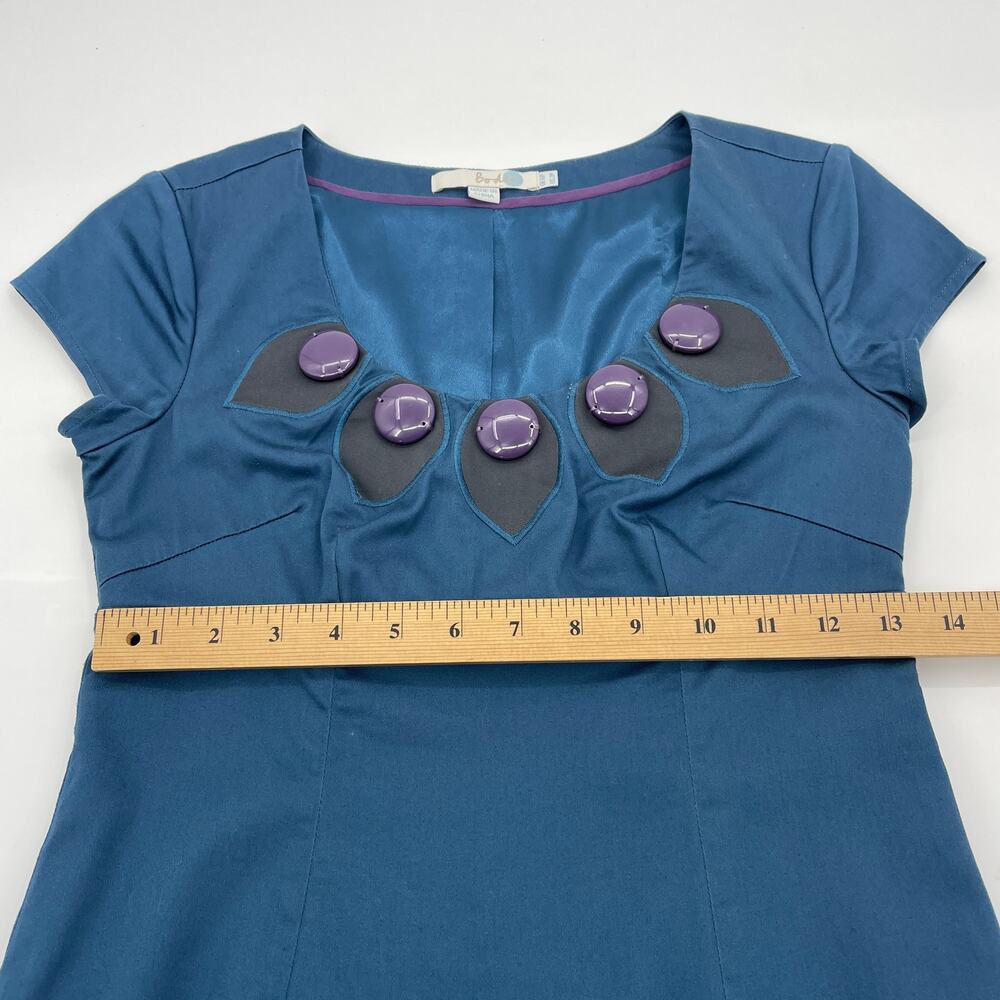 BODEN Womens Sheath Dress Size 2P Teal Floral Retro Button Detail Fitted Lined - Picture 9 of 10
